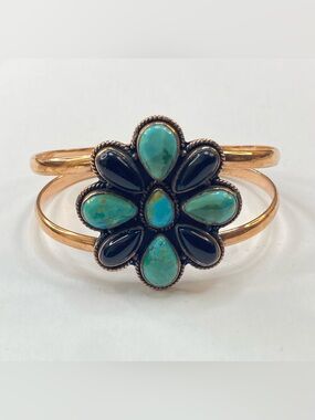 Kingman Mojave Turquoise & Black Onyx Copper Cuff Bracelet